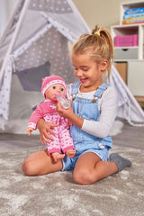 Simba 105140060 - Laura Tickle Baby, păpușă cu corp moale și saltea curcubeu, scoate 25 de sunete de bebeluș, 38 cm, păpușă pentru copii de la 2 ani