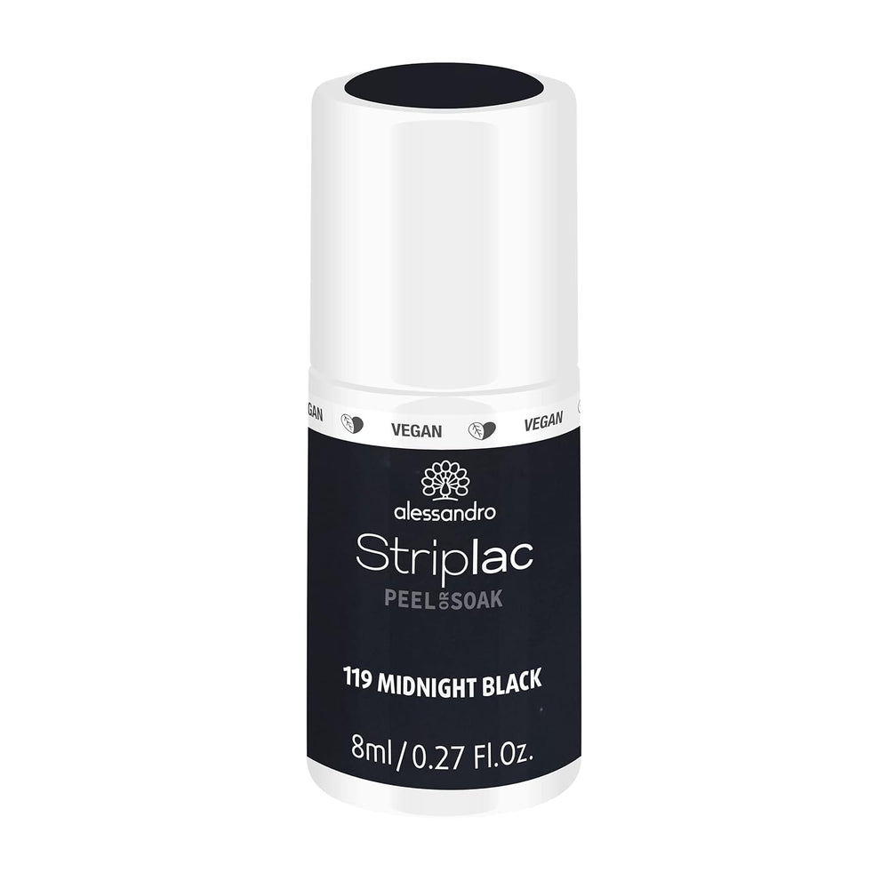 Smalto UV alessandro Striplac Midnight Black – Delicato e a lunga tenuta – Facile rimozione grazie alla tecnologia peel-off – Vegan e cruelty-free – 8 ml
