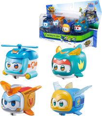 Super Wings Super Pets 4 pezzi Shine, Golden Boy, Jerome, Ellie Espressione facciale commutabile Effetto fulmine Giocattolo portatile per 3 4 5 6 7 8 anni Ragazzo Ragazza Action Figure da 2 pollici Naty Shop Confezione da 4 B