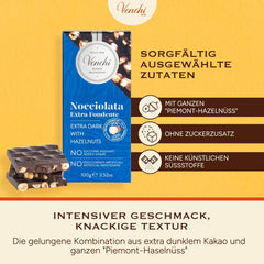 Venchi - Confezione da 6 tavolette di cioccolato fondente con nocciole, 600g - Senza zuccheri aggiunti - Senza dolcificanti artificiali - Senza glutine - Vegan - Idea regalo