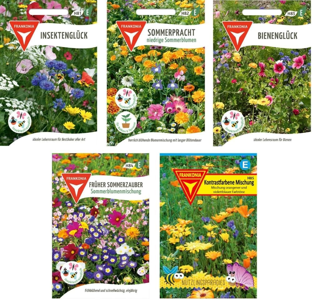 Set di semi di fiori: confezione per insetti benefici / 5 diverse miscele di fiori / Adatto per insetti come api, farfalle e altri insetti benefici, BU01, multicolore