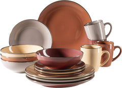 MÄSER 931871 Bordo metallico, Stoviglie moderne per 4 con bordo color ottone, servizio combinato 16 pezzi Set di stoviglie Naty Shop Nature