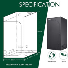 Tenda da coltivazione 80x80x180 cm Tenda da coltivazione con vassoio base impermeabile rimovibile, dimensione ideale per la coltura idroponica
