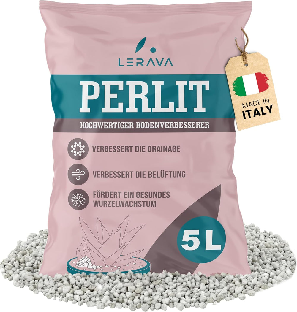 LERAVA® Perlite for Plants (5L) – Perlite a grana grossa per il miglioramento del suolo – Garantisce drenaggio e aerazione ottimali – Additivo naturale per terreno e coltura idroponica – Granuli per piante