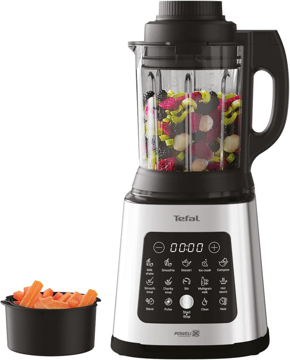 Tefal Perfectmix Cook Hochgeschwindigkeits-Standmixer, Mit Kochfunktion, 10 Auto-Programme, Heiße Und Kalte Rezepte, Abnehmbare Klingen, Inkl. Dampfkorb, Argento/Nero, BL83SD30 Cucina Naty Shop