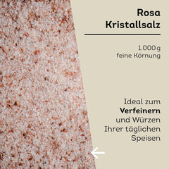 Küper Selection 1000g Kristallsalz rosa fein - rosa Speisesalz zum Würzen und Verfeinern - 100% sale naturale
