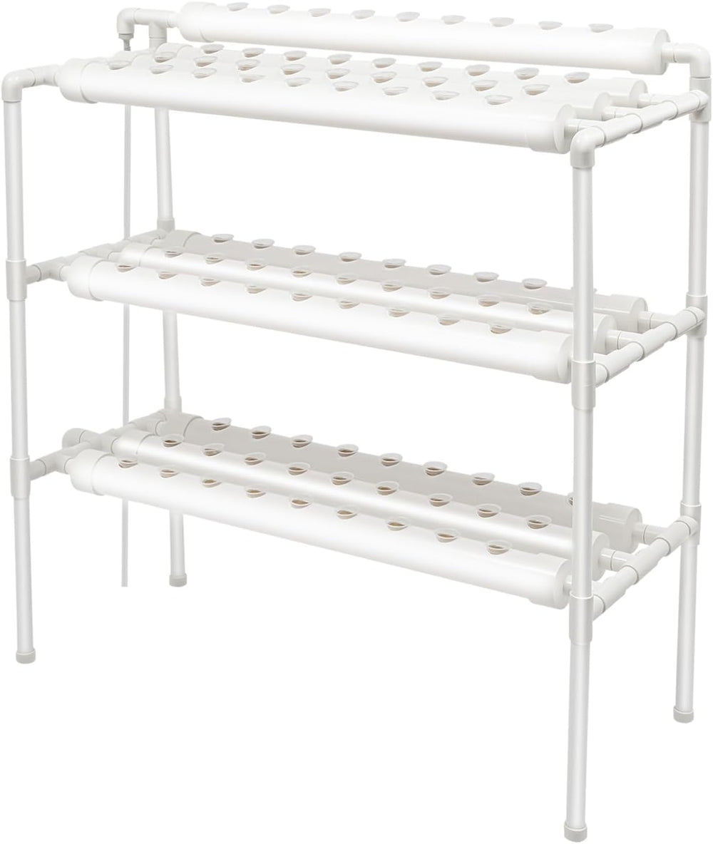 Kit de creștere hidroponică cu 3 straturi cu 90/108 poziții de plantare și pompă de apă, sisteme de creștere a plantelor fără sol din PVC, kituri de creștere hidroponică pentru cultivarea legumelor și fructelor (108 poziții de plantare)
