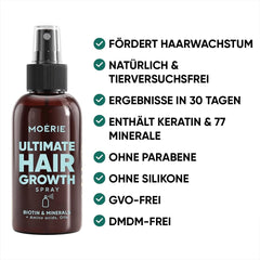 MOÉRIE Ultimate Mineral Hair Growth Spray pentru păr mai lung, mai gros și mai plin - cu biotină și cafeină - produse vegane pentru păr, fără parabeni, toate tipurile de păr, inversează căderea părului - aprovizionare pe 2 luni Ingrijirea parului Naty Shop