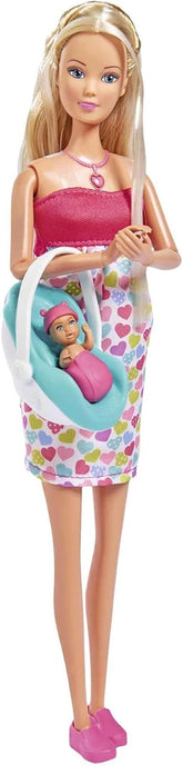 Simba 105733480 - Steffi Love Baby Backpack, păpușă gravidă cu bebeluș și sunete grozave, accesorii pentru bebeluși și suport pentru bebeluși, roz Papusi Naty Shop Singur