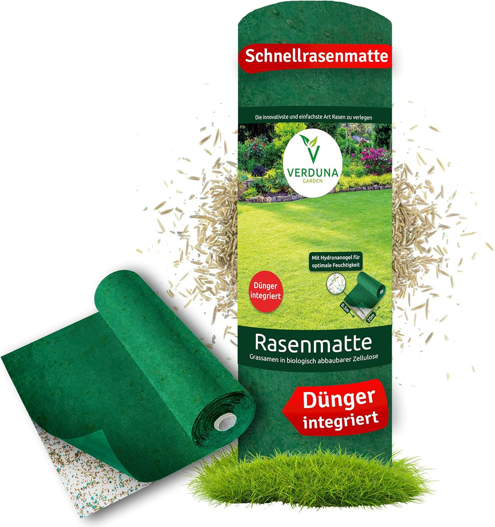 Biologisch Abbaubare Rasenmatte Mit Integriertem Dünger Und Hydronanogel, Rasenrolle, Grasrolle, Rasenvlies, Rasen Saatgut, Dünger, Rollrasen, 10M²