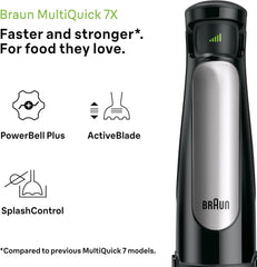Braun Household Hogar Multiquick 7 Mixer, Spritzschutz, Spülmaschinenfest, Bpa-Frei, 600 Ml, Zerkleinerer 500 Ml, Eisklinge, MQ 7035XBI, 1000 W, Schwarz, MQ7035XBI Cucina Naty Shop