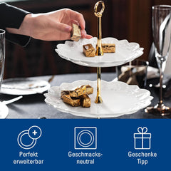Etajeră Villeroy & Boch Toys Delight Royal Classic, suport decorativ pe niveluri pentru fursecuri, produse de patiserie și bucăți mici de prăjitură, din porțelan premium, alb