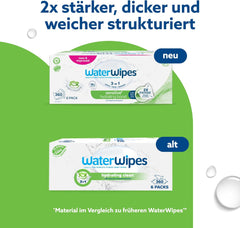Salviette umidificate WaterWipes Sensitive+ Hydrating Boost, salviette idratanti, 360 pezzi (confezione da 6), 3 in 1 per pulire, curare, idratare, acqua di aloe vera al 99%, salviette per neonati senza profumazione