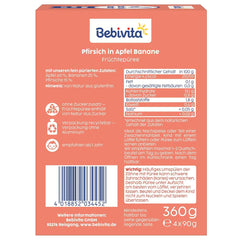 Buste comprimibili di pesca, mela e banana - 16 (confezione da 4, 4 x 90 g ciascuna), senza zuccheri aggiunti, senza glutine, ideali per snack da asporto e per il consumo autonomo