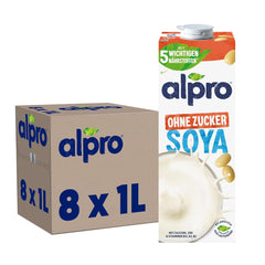 Alpro Sojadrink – Vegan und milchfrei – Von Natur aus laktosefrei und fettarm – Rich an pflanzlichen Proteinen, inhalt Calcium und Vitamine – 8 x 1 L – Haltbar