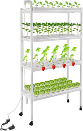 Kit di coltivazione idroponica con 108 posti di semina, 4 livelli con pompa dell'acqua. Sistema idroponico realizzato con tubi in PVC-U per uso alimentare per ortaggi domestici, da balcone, da giardino e da balcone.