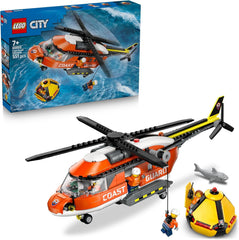 LEGO City Hubschrauber der Küstenwache - Spielzeug Einsatzfahrzeug - Modellbau mit Schiebetüren, Winche, 4 Minifiguren und Hai Figur - Geburtstagschenkenken für Jungen ab 7 Jahren - 60503