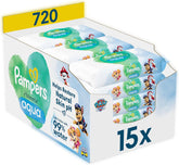 Pampers Harmony Aqua Salviette per neonati Paw Patrol Confezione da 15 da 48 salviette 720 salviette per neonati Aiuta a ripristinare l'equilibrio naturale del pH della pelle Lozione leggera 99% acqua