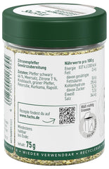 Fuchs Gewürze - Citronenpfeffer Gewürz - Gewürzzubereitung für Lachs, Zander und Kabeljau - ingredienti naturali - 75 g in wiederverwendbarer, recyclebarer Dose