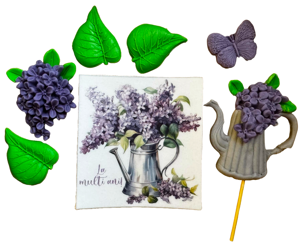 Set 7 decorazioni commestibili in pasta di zucchero, Fiori lilla Decorazioni in pasta di zucchero Nati Shop