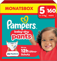 Pantaloni Pampers Baby-Dry Taglia 5, 160 Pezzi, 11kg-17kg, 360° auslaufsichere Fit per il giorno e la notte