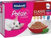 Vitakraft Poésie Classique, hrană umedă pentru pisici, hrană pentru pisici în sos, cu pui, cu curcan, cu vită, cu somon, fără zahăr adăugat și cereale (1 pachet de 12 x 85g)