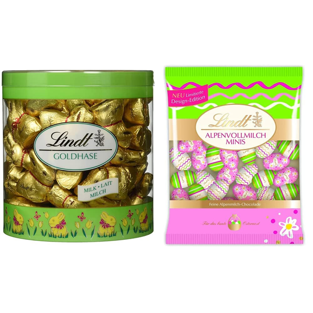 Mini coniglietti di cioccolato dorati | Confezione da 700 g e edizione decorativa al cioccolato | Busta da 180 g | Uova di cioccolato al latte premium, confezionate in modo allegro e colorato, per Pasqua | Cioccolato pasquale