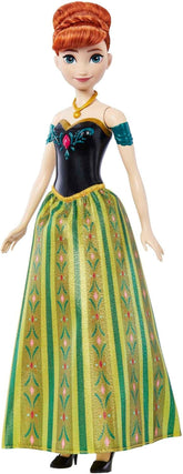 Mattel Disney Die Eiskönigin Singende Anna-Puppe - 30-sekündiger Song-Ausschnitt, klassisches Schlossoutfit, abnehmbarer weicher Rock, kämmbare Haare, für Kinder ab 3 Jahren, Deutsche Version, HMG41