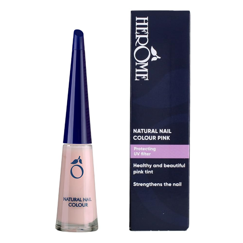 Smalto rosa naturale Herome con effetto rinforzante - Smalto adatto per la french manicure - Rinforzante per unghie dal fresco colore rosa - 10ml.