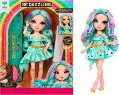 Păpușă de modă Rainbow High Be Dazzling – Celine Turquoise – Albastru-Verde, 28 cm, cu unealtă de decorat, pietre prețioase strălucitoare și accesorii de styling