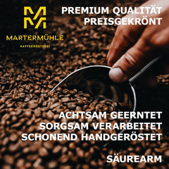 Set mostre boabe de cafea Martermühle 3x250g tărie ușoară/medie I Arabica I Boabe întregi de cafea prăjite ușor, aciditate scăzută (39/46/529)