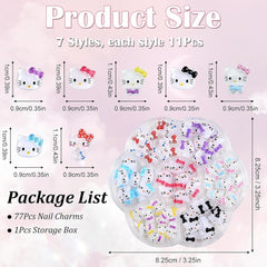 Talisoane 3D pentru unghii cu pisici, sclipici pentru unghii, paiete, talisoane pentru unghii din rășină, pietre prețioase pentru unghii, diamante pentru nail art, inclusiv stick de ceară pentru unghii cu strasuri (pisică colorată)