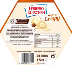 Ferrero Küsschen White Crispy - Regalo di San Valentino per lui e per lei - Nocciole tostate croccanti in crema leggera con scaglie croccanti, ricoperte di cioccolato bianco, 1 confezione da 20 praline individuali