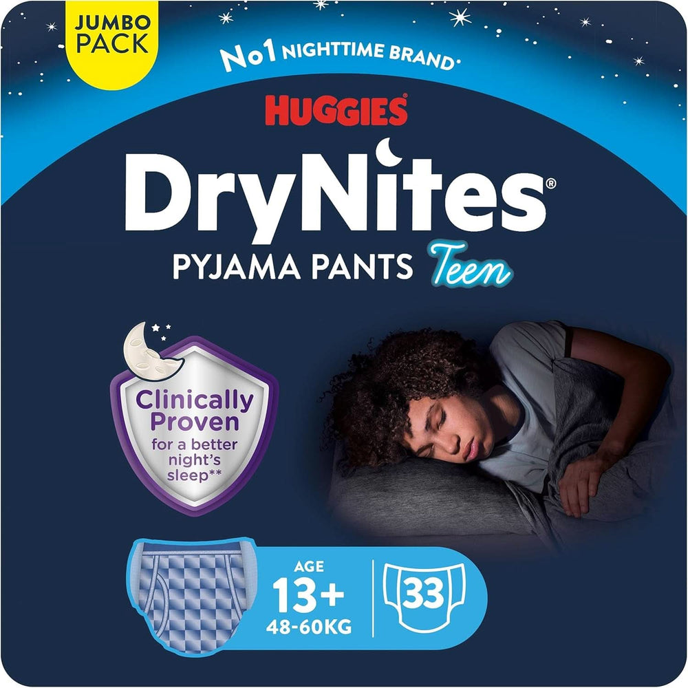 Pannolini notte Huggies Drynites, per ragazzi da 13 a 17 anni circa (48-60 kg), 33 pezzi (3X11), confezione mensile jumbo Mamma e Bambino Naty Shop Xl