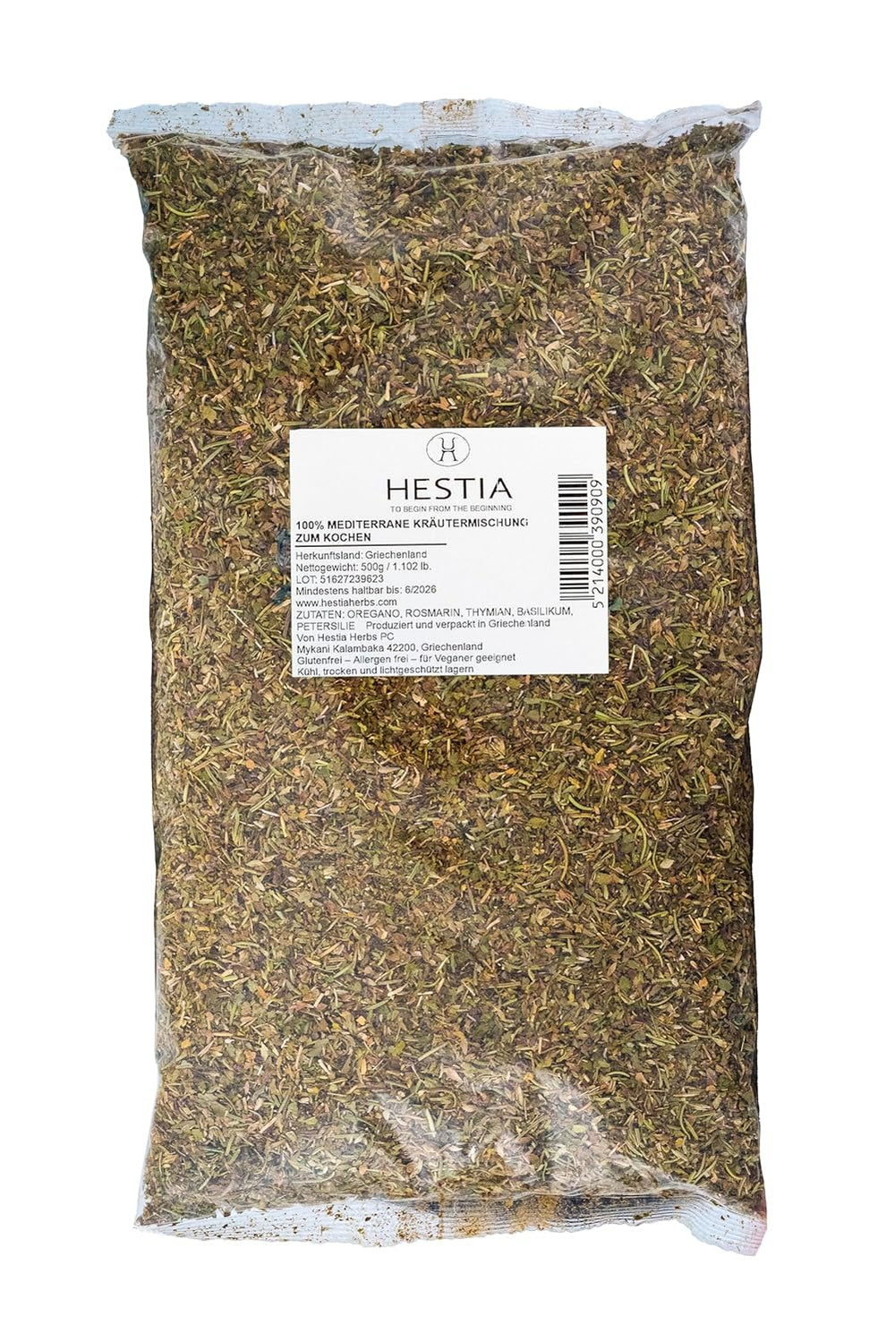 Hestia Herbs Kräutermischung greco-mediterraneo con origano, rosmarino, timo, basilico e prezzemolo per cucinare, 500 g – Authentic Gewürzmischung für Traditionale Rezepte