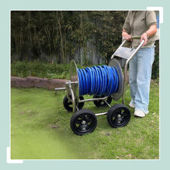 Cărucior furtun Relaxdays, până la 200 m, rolă mobilă pentru furtun, HL 100 x 73 x 57 cm, distribuitor furtun, oțel inoxidabil, argintiu