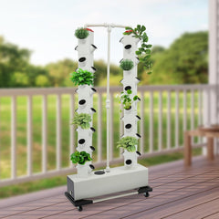 Sistem hidroponic cu 56 de găuri, 7 niveluri, sistem de creștere fără sol, kit de creștere, turn aeroponic, sistem de creștere hidroponic cu pompă de hidratare, temporizator, adaptor, pat germinativ și ghivece cu plasă