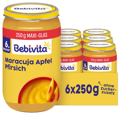 Piersici și fructul pasiunii în suc de mere, 250g, pachet de 6 (6x250g)