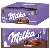 Milka Noisette – Cioccolato al latte alpino con delicato e cremoso ripieno alla nocciola – 25 x 90g