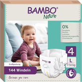 Pannolini per Neonati Bambo Nature, Taglia 4 (7-14 kg), 144 pz, Confezione Mensile | Pannolini Premium con protezione dalle perdite migliorata | Massimo comfort e libertà per i bambini attivi | Pannolini dermatologicamente testati