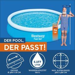 Piscina Bestway Fast Set, senza pompa, blu, 366 x 76 cm, senza accessori