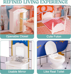 Casa delle bambole in legno con mobili e accessori Casetta da gioco per ragazze Sala giochi per bambini Giocattoli Case delle bambole Naty Shop