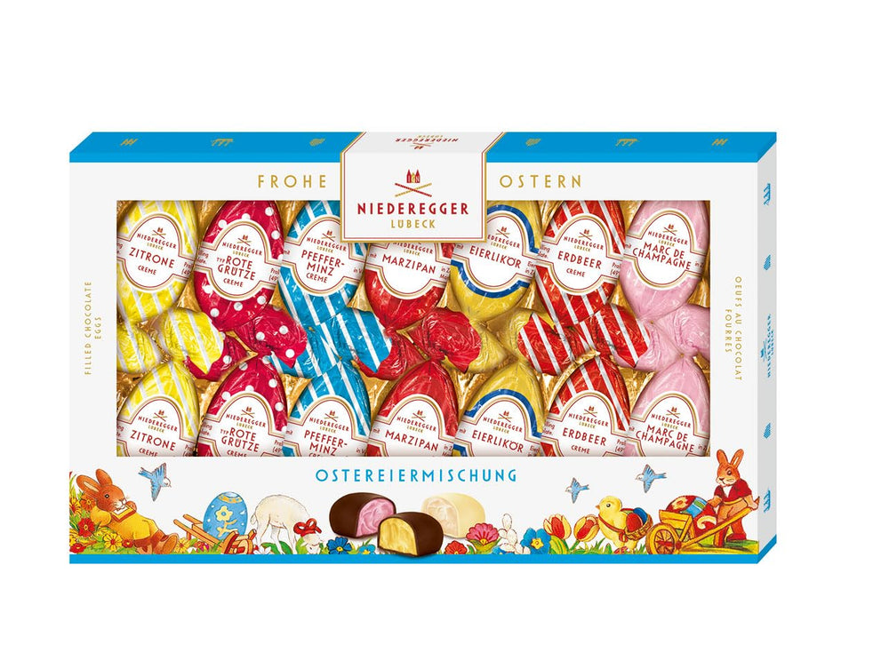 Niederegger | Mix di uova di Pasqua | 1x175 g | Uova di Pasqua con vari ripieni di marzapane e praline | Ricoperto di cioccolato fondente e bianco | Regalo di Pasqua