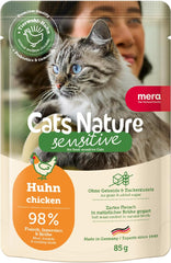 Hrană umedă pentru pisici MERA Cats Nature Sensitive cu pui 12x85g | Mono-proteină, fără zahăr și fără cereale | Conținut ridicat de carne și hrană umedă ușor digerabilă pentru pisici