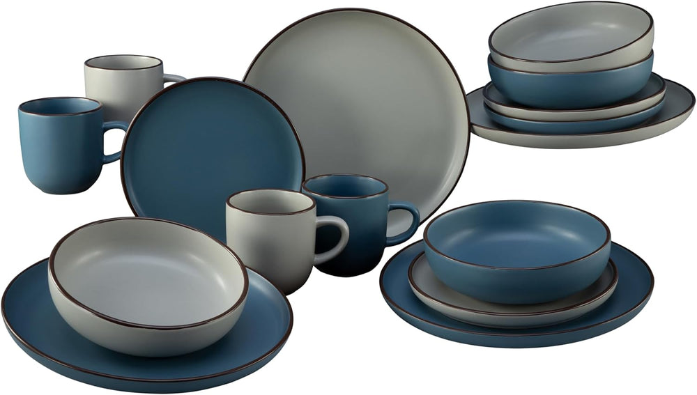 CreaTable, 21016, seria Modern Scandic albastru-gri, set de veselă cu 16 piese, serviciu combinat din gresie, potrivit pentru mașina de spălat vase și cuptorul cu microunde, producție de calitate