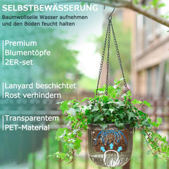 Set di 2 fioriere sospese autoirriganti, vaso da fiori sospeso per interni da 16,5 cm con 3 ganci e fori di drenaggio per uso interno ed esterno, decorazione per soffitto, balcone e parete (Grigio)