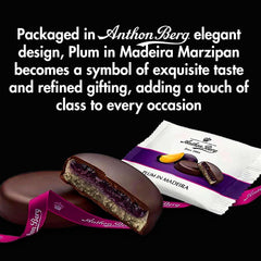 Prugna di Madeira – 220g – Specialità di marzapane con frutta e alcol – 8 monete di cioccolato fondente con gelatina di prugne e vino di Madeira – Idea regalo