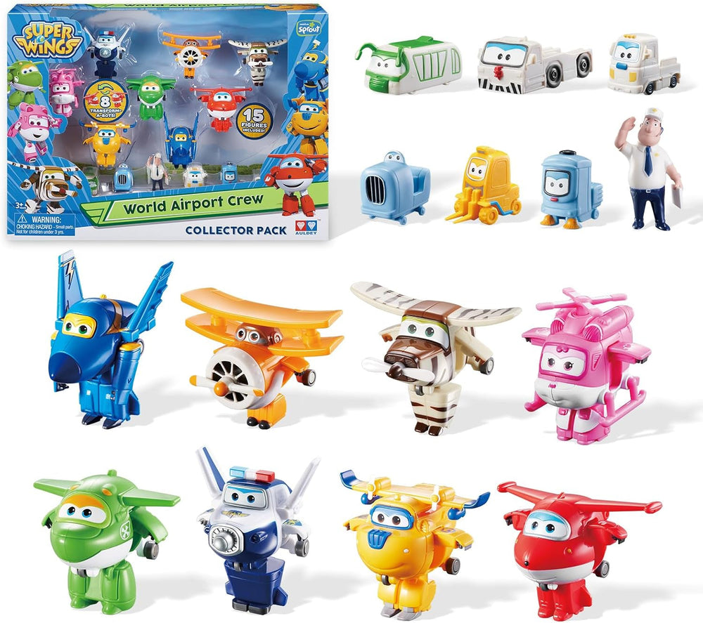 Super Wings Transform-A-Bots World Airport Crew - Serie 1 - Confezione da collezione per l'equipaggio - 15 personaggi giocattolo - Action figure da 2" Naty Shop S1-15 Figure