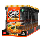 Nissin Ramen Premium - Confezione da 10 noodles istantanei al miso piccante in stile giapponese per ramen in stile "ristorante" con un sapore leggermente piccante di miso e scaglie di wakame (10 x 90,7 g)