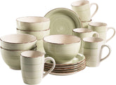 MÄSER 931490 Bel Tempo II Serviciu de mic dejun pentru 6 persoane în aspect vintage, ceramică pictată manual, set de veselă cu 18 piese, verde, gresie